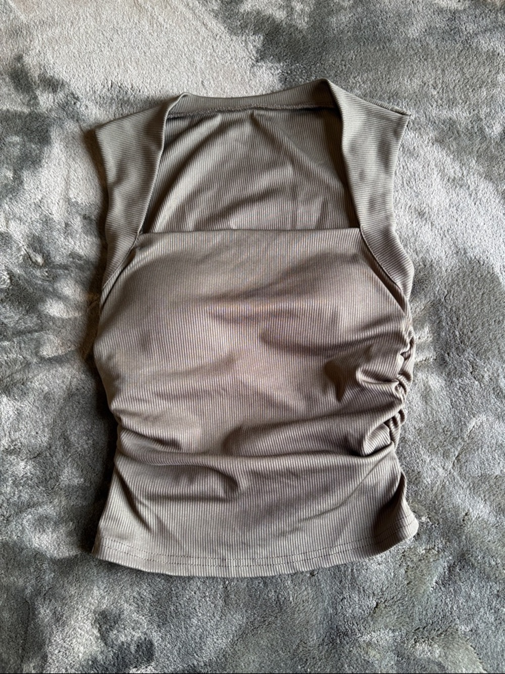 SHEIN Ribbed Square Neck Tank Top in Taupe